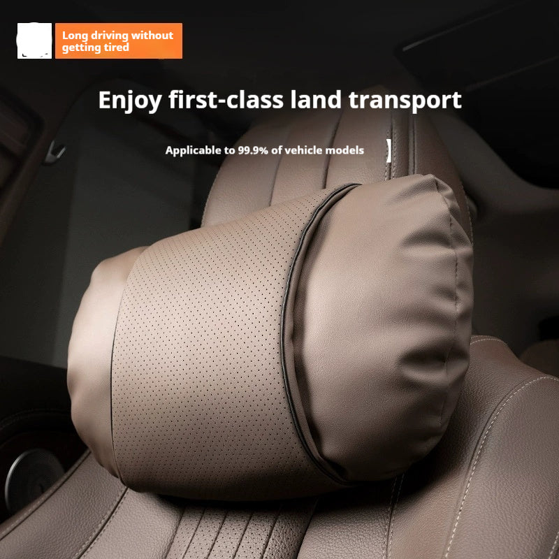 Premium Leather Car Neck Pillow — Memory Foam Headrest Support