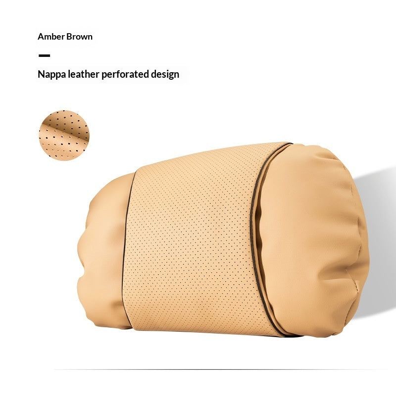 Premium Leather Car Neck Pillow — Memory Foam Headrest Support